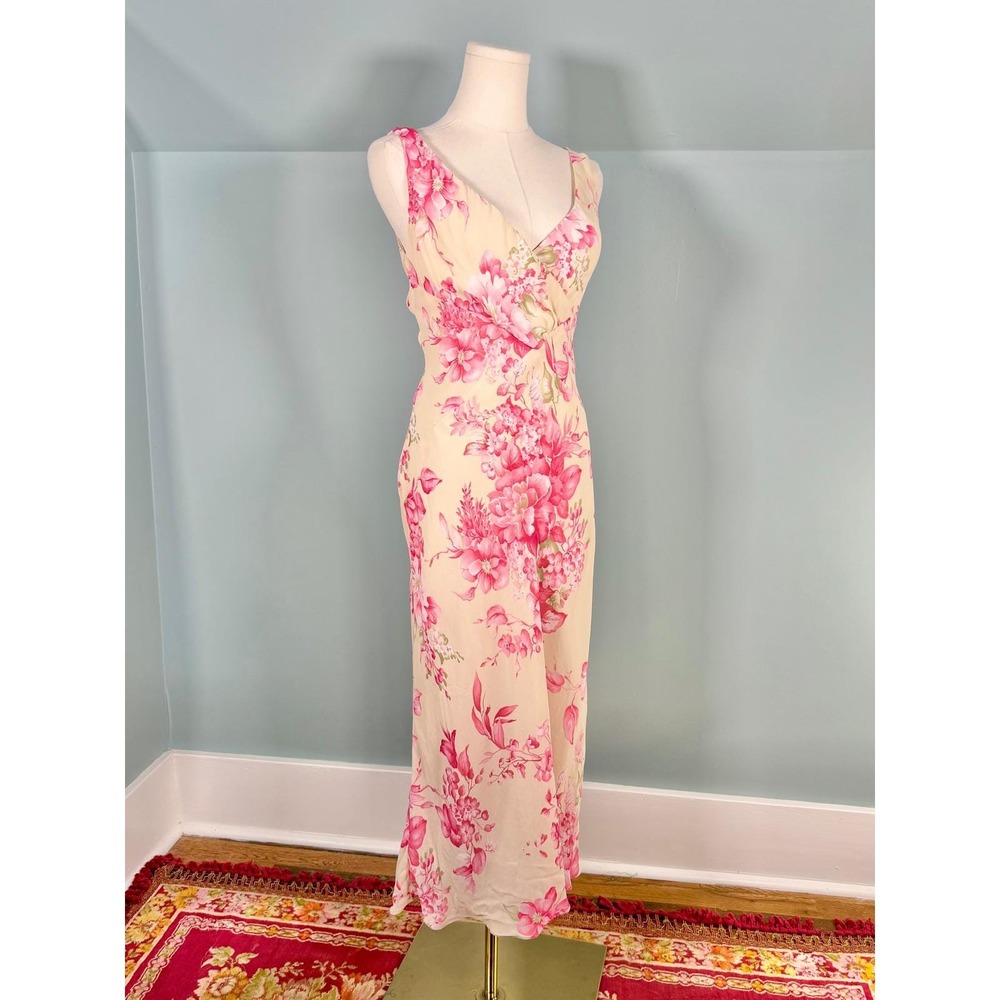 Vintage 2000s Bias Cut Dress Whimsical Fairy Pink Floral Romantic Small Medium - Picture 3 of 8